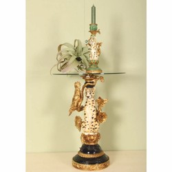 Casa Padrino Baroque Leopard Side Table with Glass Top H. 51.5 cm - Baroque Furniture