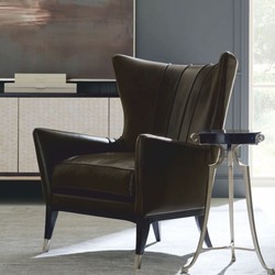 Casa Padrino fauteuil à oreilles Art Déco de luxe en cuir marron / noir / argent H. 102 cm