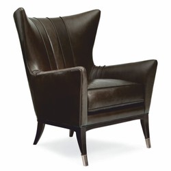Casa Padrino fauteuil à oreilles Art Déco de luxe en cuir marron / noir / argent H. 102 cm