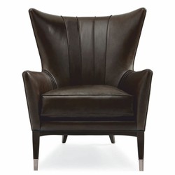 Casa Padrino fauteuil à oreilles Art Déco de luxe en cuir marron / noir / argent H. 102 cm