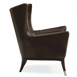 Casa Padrino fauteuil à oreilles Art Déco de luxe en cuir marron / noir / argent H. 102 cm