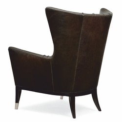 Casa Padrino fauteuil à oreilles Art Déco de luxe en cuir marron / noir / argent H. 102 cm