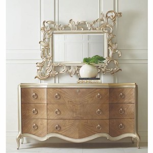 Casa Padrino Luxus Barock Kommode mit 9 Schubladen Braun / Champagner-Gold 185 cm