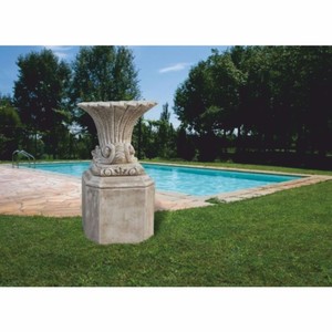 Casa Padrino Luxus Barock Blumentopf mit Sockel Grau H. 136 cm - Made in Italy