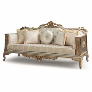 Prunkvolles Luxus Barock Wohnzimmer Sofa Creme Grau Gold