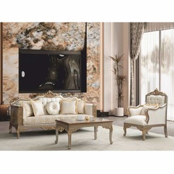 Prunkvolles Luxus Barock Wohnzimmer Set Creme Grau Gold