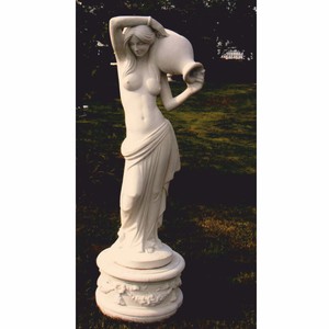 Casa Padrino escultura gárgola de jardín Art Nouveau mujer y aarra sobre base Blanco Al. 150 cm