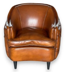 Casa Padrino fauteuil Chesterfield de luxe en cuir marron clair / noir - Meubles de salon en cuir véritable