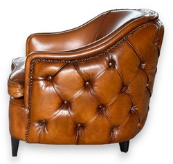 Casa Padrino fauteuil Chesterfield de luxe en cuir marron clair / noir - Meubles de salon en cuir véritable