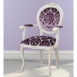 Casa Padrino luxury baroque dining room chair with armrests purple / white / beige - Baroque furniture