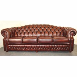 Casa Padrino Sofá de 4 Plazas de Cuero Chesterfield de Lujo Rojo / Marrón 236,5 cm - Muebles de Cuero