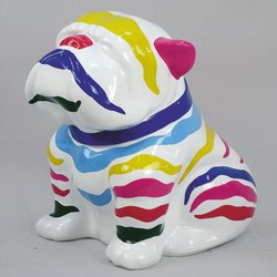 Deko Figur Skulptur Hund Bulldogge Weiß Bunt