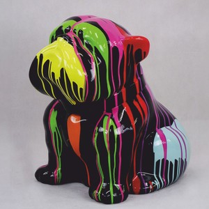 Casa Padrino Decorative Dog Bulldog Figurine Black / Colorful H. 60 cm - Decorative Sculpture