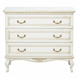 Prunkvolle Luxus Barock Massivholz Kommode mit 3 Schubladen Weiß Beige