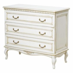 Prunkvolle Luxus Barock Massivholz Kommode mit 3 Schubladen Weiß Beige