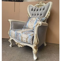 Casa Padrino Baroque Armchair in opulent design, Grey / Multicolored / Cream / Gold, 85 x 85 x 120 cm