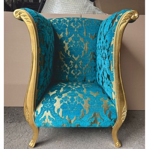 Casa Padrino Fauteuil de luxe designer Pompöös par Harald Glööckler turquoise / or 92 x 80 x 107 cm