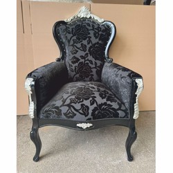 Casa Padrino Luxury Baroque Armchair Pompöös by Harald Glööckler in Grey Black Silver - 71 x 80 x 115.5 cm