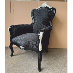 Casa Padrino Luxury Baroque Armchair Pompöös by Harald Glööckler in Grey Black Silver - 71 x 80 x 115.5 cm