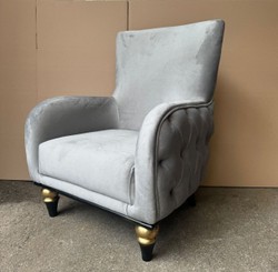 Casa Padrino Luxury Art Deco Chesterfield Living Room Armchair Grey / Black / Gold, 80 x 95 x 100 cm