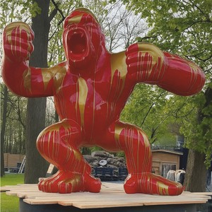 Casa Padrino XXL decorative sculpture gorilla monkey red / gold H. 180 cm - Garden figure