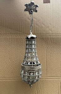 Casa Padrino Baroque Crystal Pendant Light Silver H. 35 cm - Luxurious Baroque Style Hanging Lamp