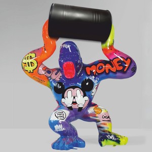 Casa Padrino XXL decorative sculpture gorilla with barrel colorful / black H. 250 cm - Huge garden figure