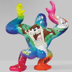 XXL Deko Skulptur Figur Gorilla Affe mit Fass Bunt Schwarz