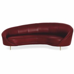 Gebogenes Luxus Leder Echtleder Wohnzimmer Sofa Bordeauxrot Messing