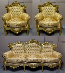 Barock Wohnzimmer Set Sofa & 2 Sessel Gold