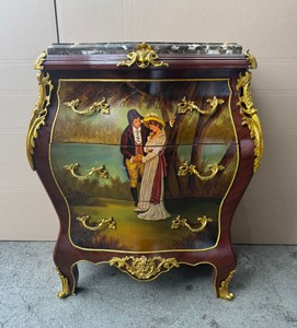 Casa Padrino Baroque Commode with 3 Drawers, Solid Wood, Marble Top, Dark Brown, Multicolored, Gold, 85 x 43 x 95 cm