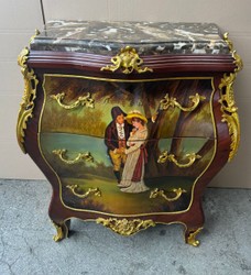 Barock Kommode mit 3 Schubladen und Marmorplatte Dunkelbraun Bunt Gold Schwarz