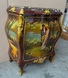 Barock Kommode mit 3 Schubladen und Marmorplatte Dunkelbraun Bunt Gold Schwarz