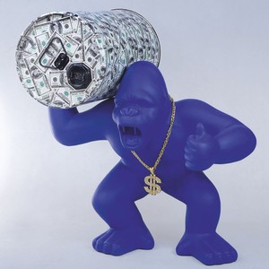 Casa Padrino decorative sculpture gorilla with barrel blue H. 110 cm - Large decorative figure