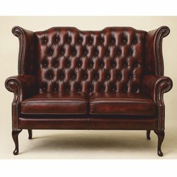 Casa Padrino Sofá Chesterfield Barroco de Lujo de Cuero Rojo Oscuro / Marrón Oscuro 142,5 cm - Muebles Barrocos