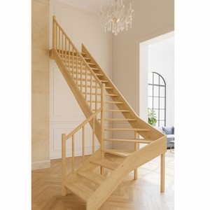 Casa Padrino escalier d'angle en bois de luxe avec garde-corps côté gauche naturel H. 304 cm