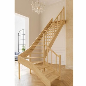 Casa Padrino escalier d'angle en bois de luxe avec garde-corps côté droit naturel H. 304 cm