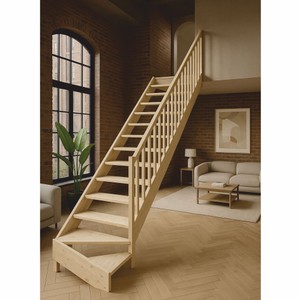Casa Padrino escalier d'angle en bois de luxe avec garde-corps côté droit naturel H. 364 cm