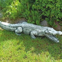 Große Garten Terrassen Deko Stein Skulptur Figur Krokodil Grün
