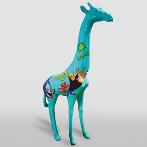 Casa Padrino XXL decorative sculpture giraffe turquoise / colorful H. 205 cm - Large garden decoration figure