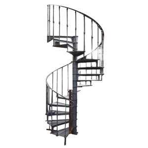 Casa Padrino escalier en colimaçon rustique en fonte avec garde-corps à gauche gris H. 289 cm