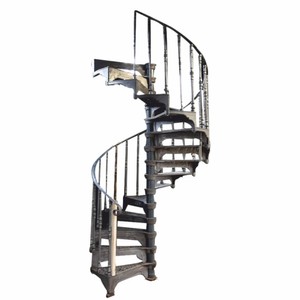 Casa Padrino escalier en colimaçon rustique en fonte avec garde-corps à gauche gris H. 302 cm
