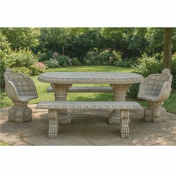 Casa Padrino Baroque Garden Furniture Set Gray - 1 Table - 2 Chairs - 2 Benches