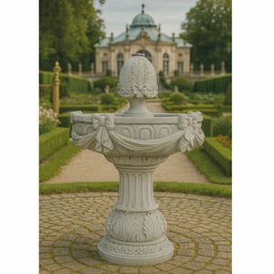 Casa Padrino Fuente Barroco Gris Ø 70 x Al. 120 cm - Fuente Decorativa Barroco de Jardín Barroco