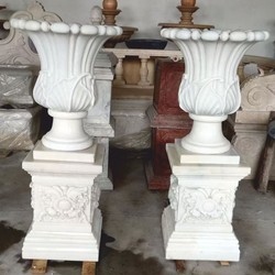 Casa Padrino Luxury Baroque Marble Flower Pot Set on Pillars White H. 110 cm