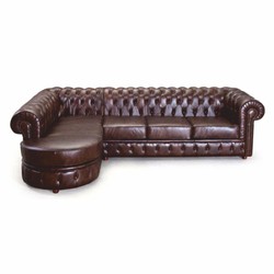 Casa Padrino divano angolare Chesterfield di lusso in pelle marrone scuro 293 cm - Mobili in vera pelle