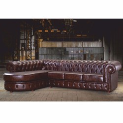 Casa Padrino divano angolare Chesterfield di lusso in pelle marrone scuro 293 cm - Mobili in vera pelle