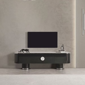 Casa Padrino armoire TV de luxe noir / blanc / argent 221 cm - Meubles de salon et d'hôtel