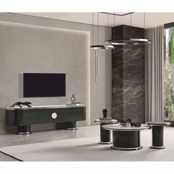 Casa Padrino armoire TV de luxe noir / blanc / argent 221 cm - Meubles de salon et d'hôtel