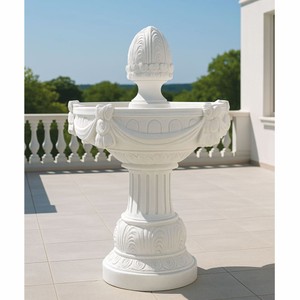 Casa Padrino Fuente Barroco Blanco Ø 70 x Al. 120 cm - Fuente Decorativa Barroco de Jardín Barroco